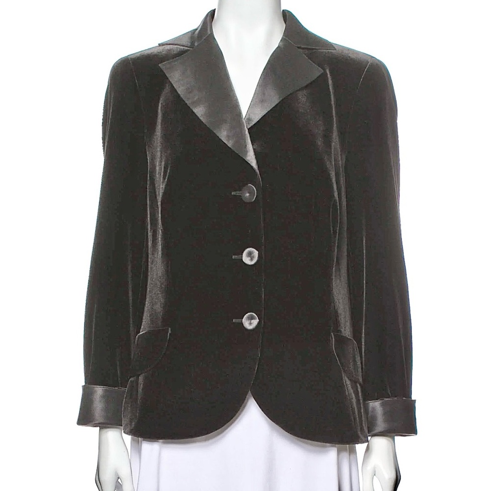 Akris Black Velvet Blazer with Satin Trim